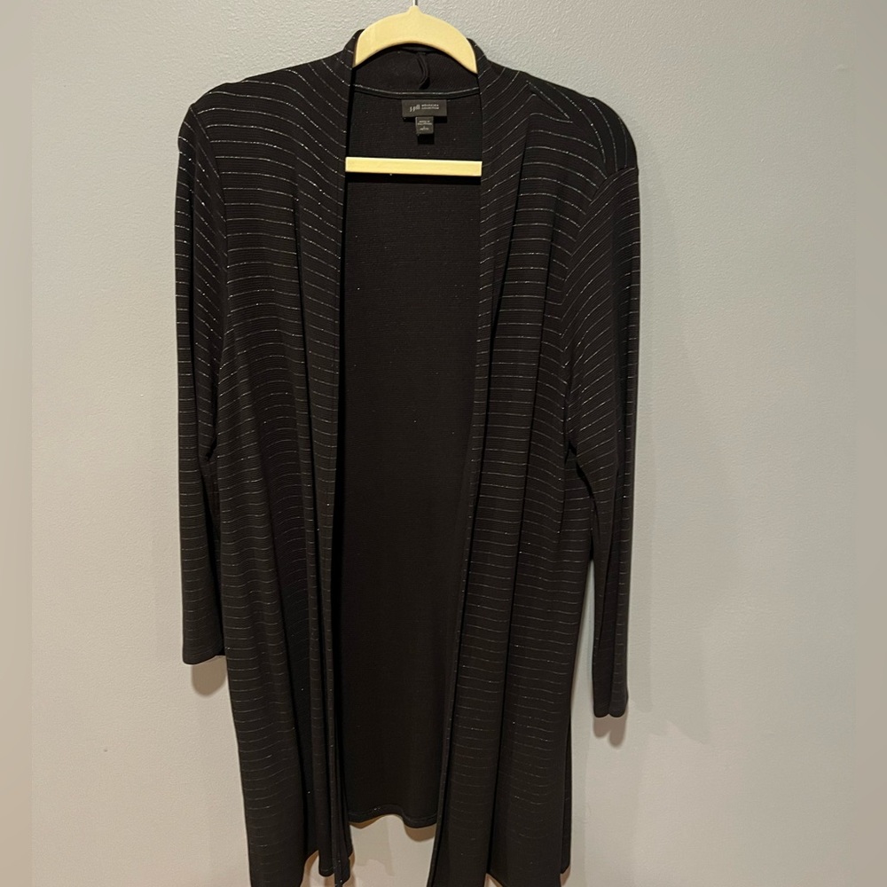 J.Jill L petite dressy cardigan. Silver stripes - perfect for business or dress!